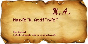 Mazák Aténé névjegykártya